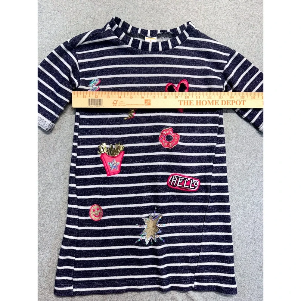 Gymboree Girls Dress Size 6 Navy Stripe Knit Dress Emoji Patch Donut Heart Cute